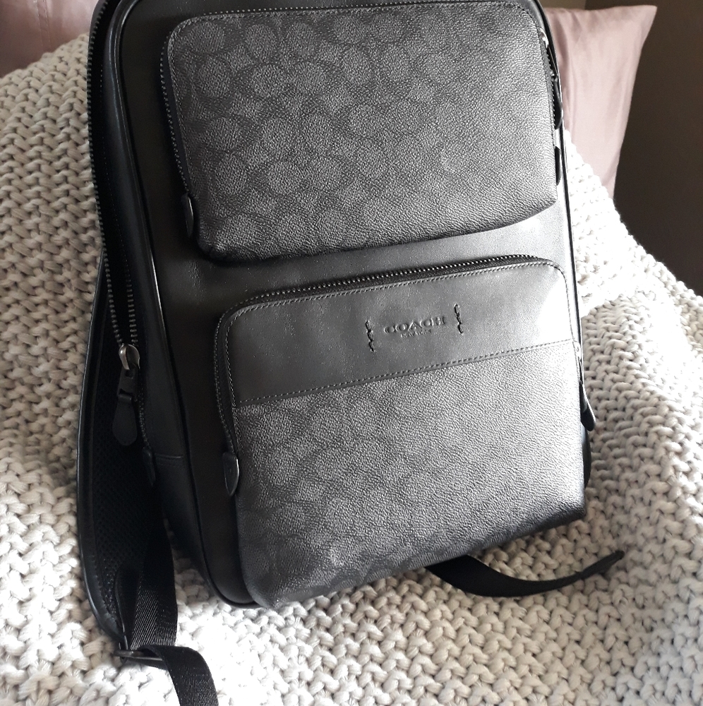 Coach Authentic Leather Black Fashion Backpack with CC pattern